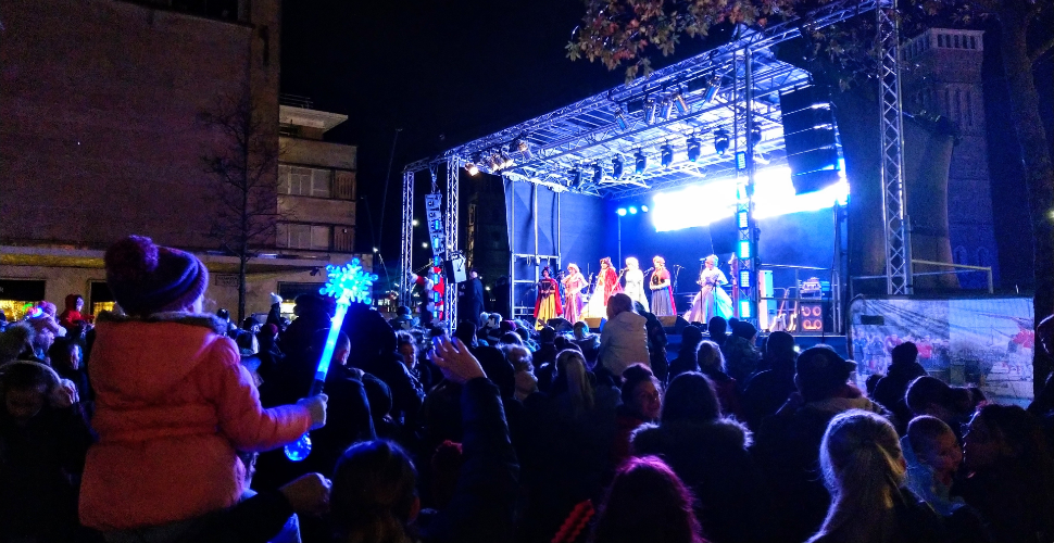 Crowds of people watching the Christmas lights switch-on in 2019